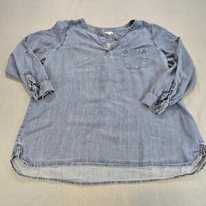 J.Jill Women’s Denim Tunic Top Large Chambray V-Neck Long Sleeve Vacation